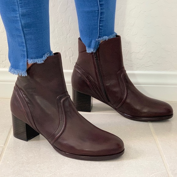 Anthropologie Shoes - Red Wine Leather Chunky Heeled Combat Moto Boots